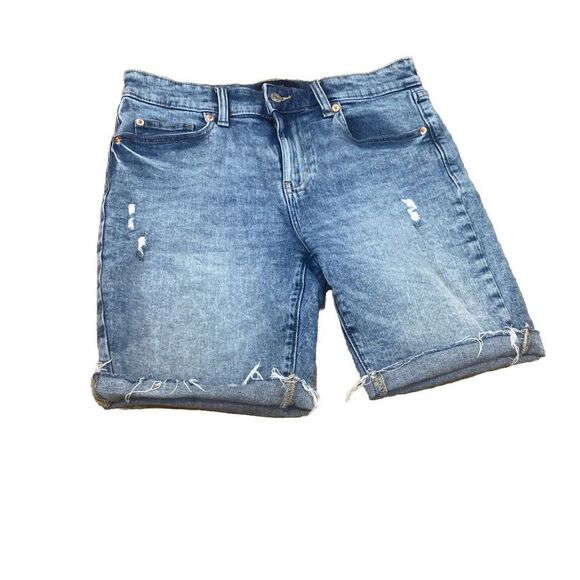 Gap Women's Denim 9" Distressed Bermuda Shorts Raw Hem Size 4 - Picture 1 of 5